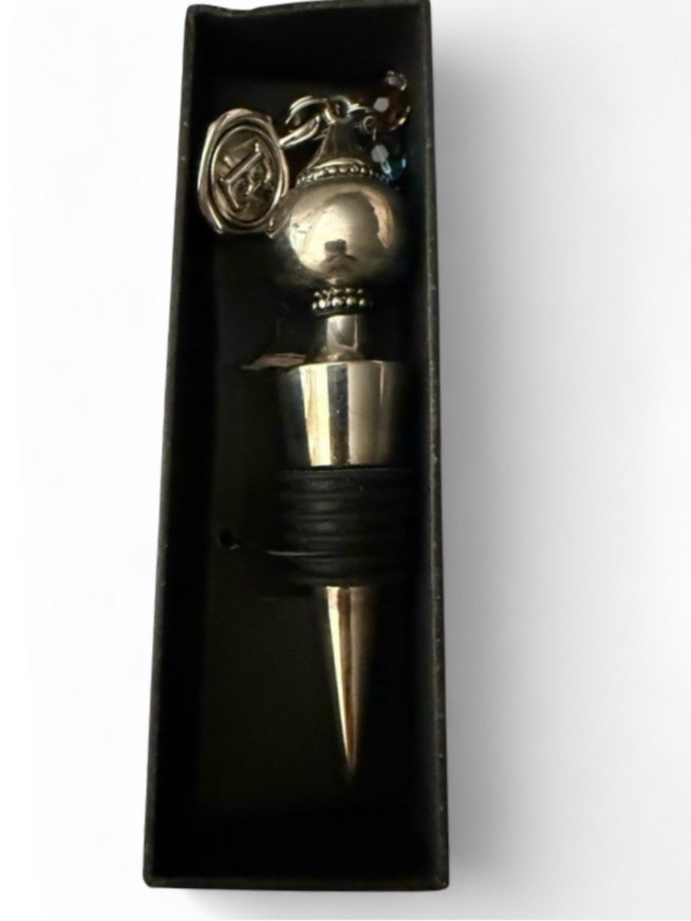 Wine Bottle Cork Stopper With "E" Charm And Glass Beads